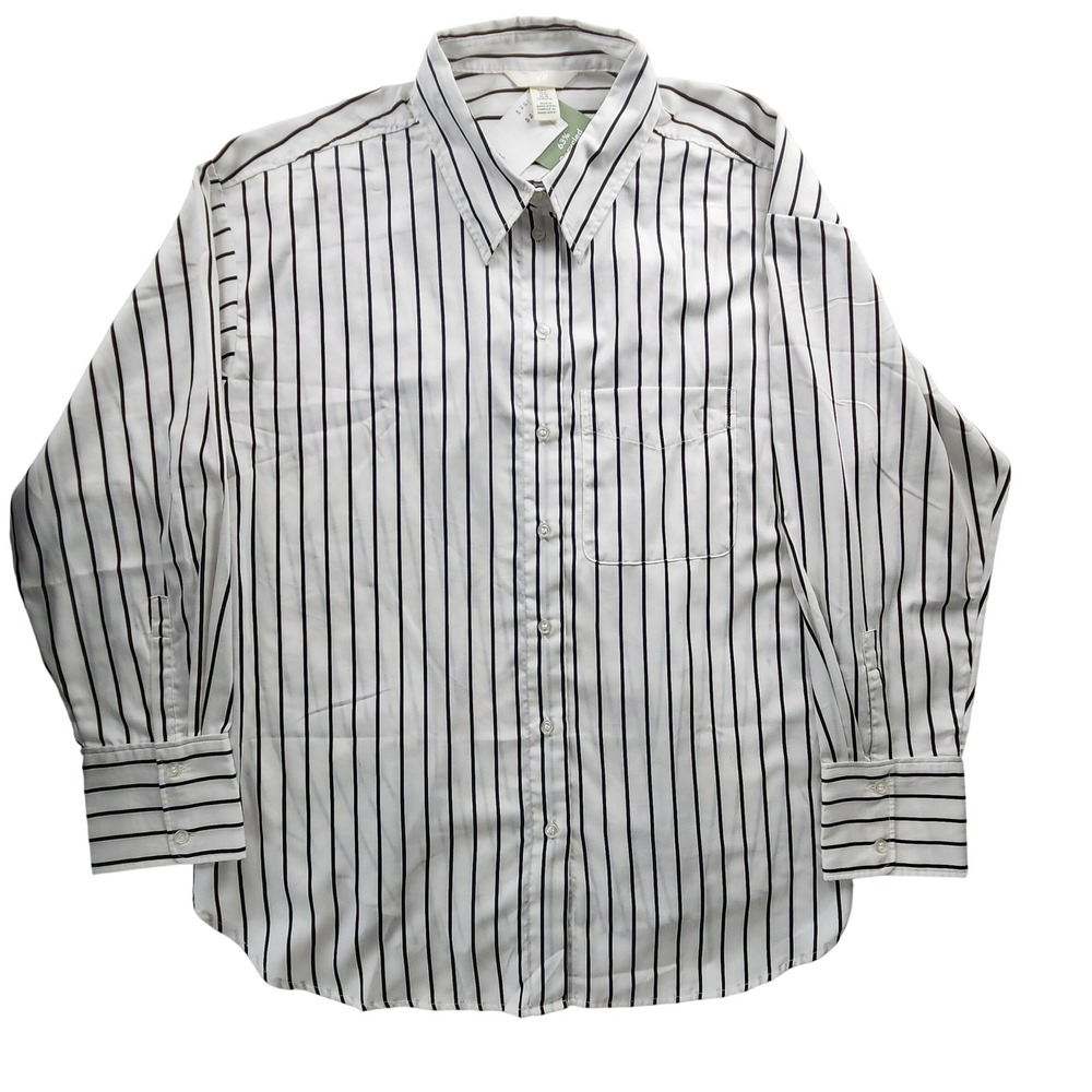 HM Mens XL White Black Striped Button Down Shirt Long Sleeve Recycledβ Blend NEW